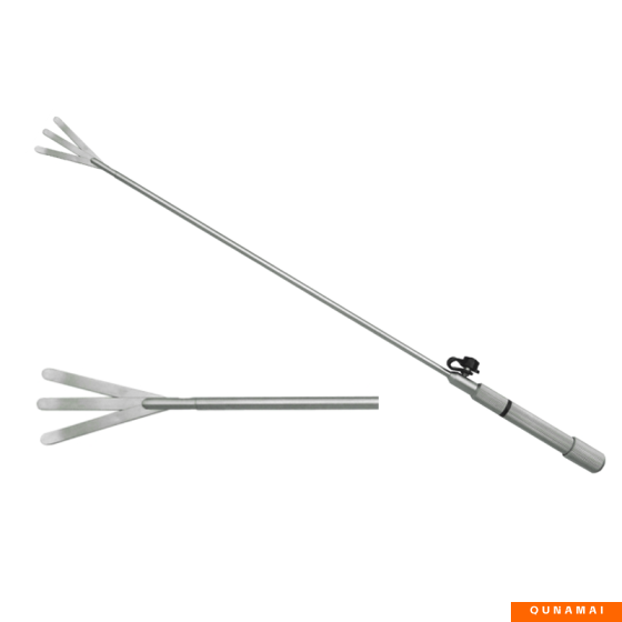 The laparoscopic surgical instrument, the sector forceps (three-leaf), can be adjusted in direction